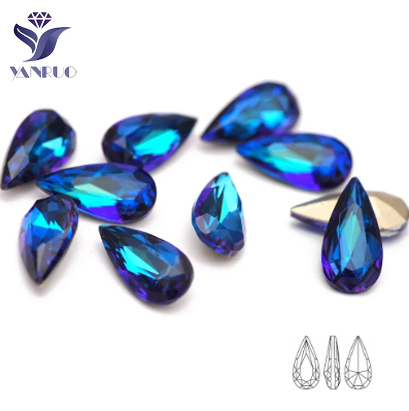 

YANRUO 4322 10pcs Teardrop Bermuda Blue Strass Glass Glitter Fancy Rhinestone Crafts Nail Art Accessories For Design Decorations