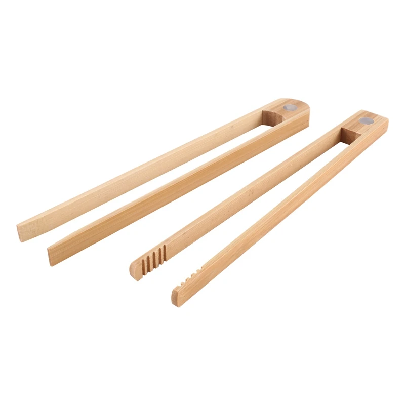 2 Pieces Magnetic Bamboo Toaster Tongs 8.7 Inch Wooden Kitchen Toast Tongs For Cooking, Natural Bamboo Kitchen Utensils