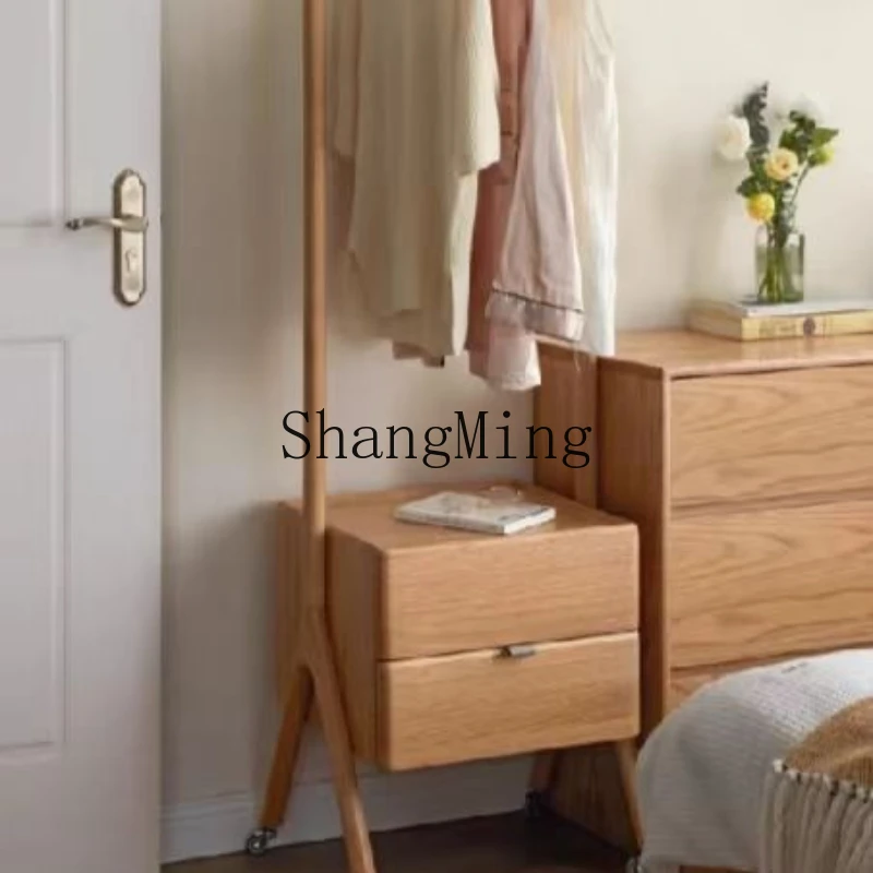 

ZYY solid wood coat rack modern simple bedroom bedside table integrated household clothes storage rack
