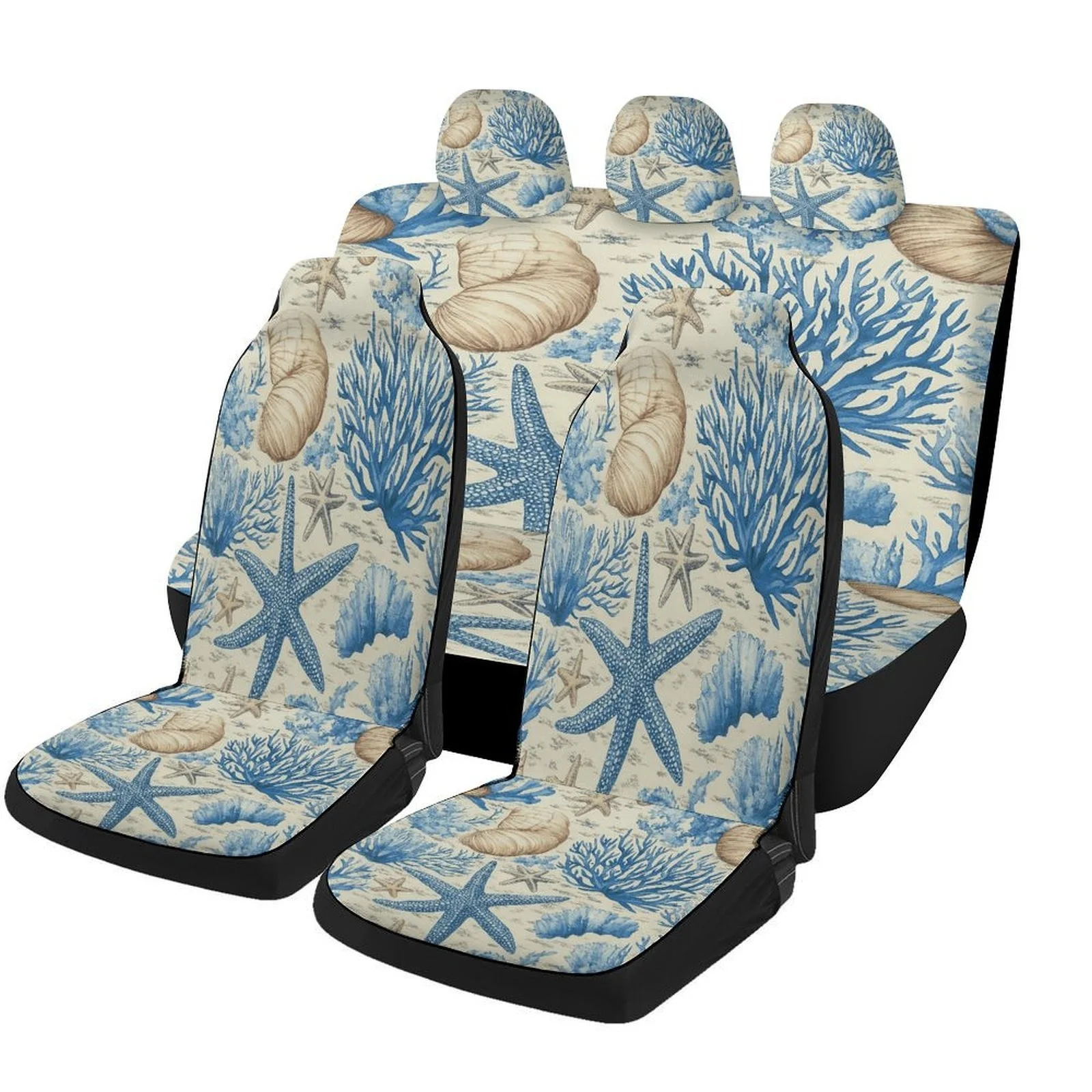 Set Of Car Seat Covers Featuring An Ocean Life Design, Suitable For A Variety Of Vehicles. Stylish And Durable, This Complete Se
