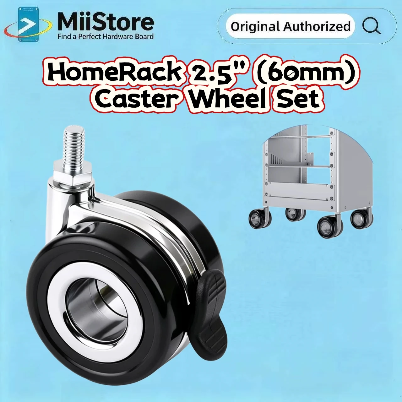 Waveshare 60mm M8 Locking Casters 4PCS,65KG Silent PU Wheels With Washer For DIY HomeRack Chassis