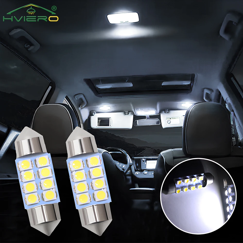 2X 31mm 36mm 39mm 41mm DC12V T10 White 3528 8SMD Reading Lights LED Festoon Dome Door Lamp Decorating Tail Bulb Double Pointed