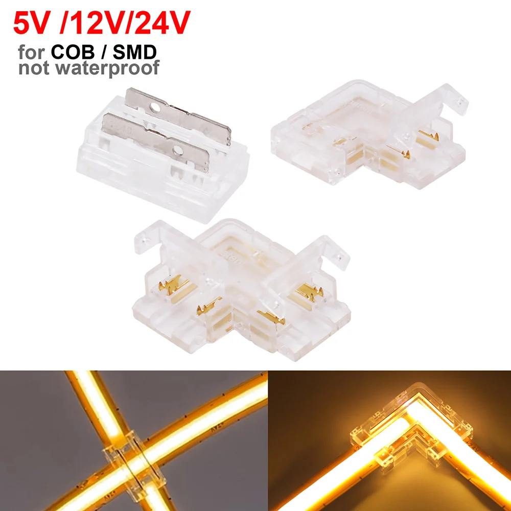 

5 В, 12 В, 24 В, светодиодный разъем COB I L X, 2-контактный, 4-контактный, беспаечный угловой зажим для 8 мм, 10 мм печатной платы COB/SMD, светодиодная лента, не водонепроницаемая