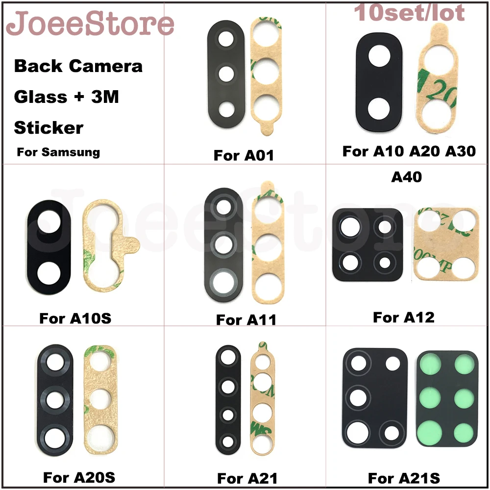 10set Back Camera Glass Lens For Samsung A10 A20 A30 A40 A02S A10S A21S A01 A11 A12 A21 Rear Glass With 3M Sticker Adhesive