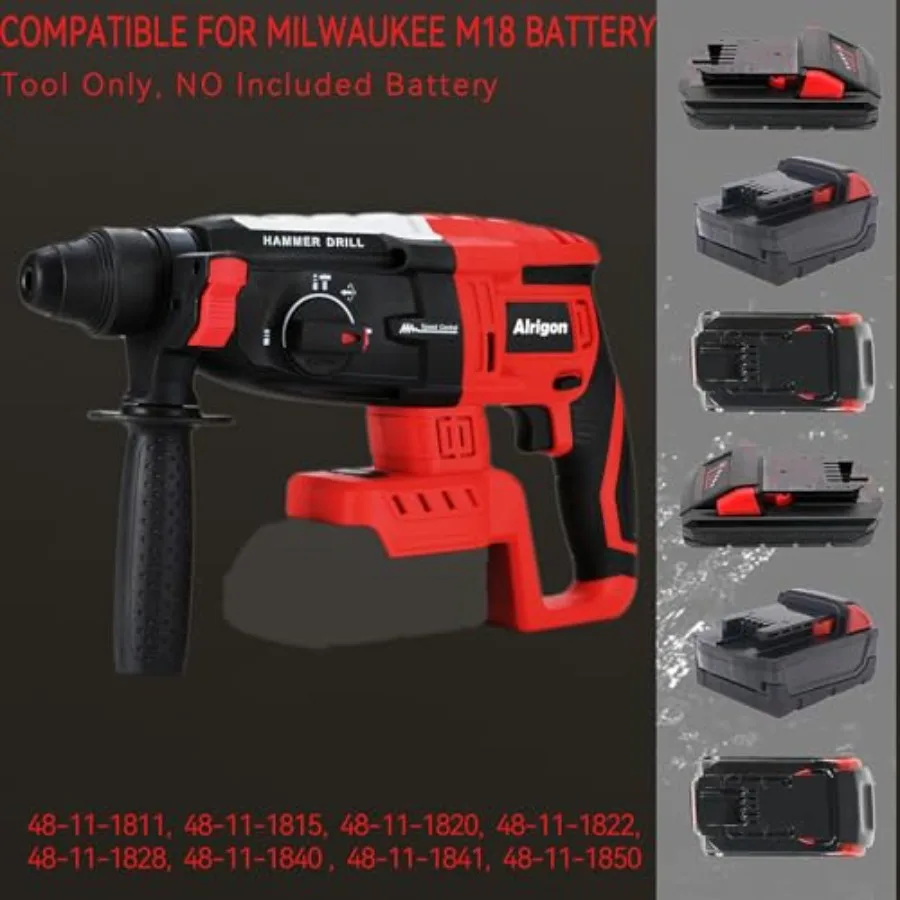 Akku-Bohrhammer, kompatibel mit 18 V Akku, bürstenloser SDS 2,6 Joule Bohrhammer für den Heimgebrauch in Beton