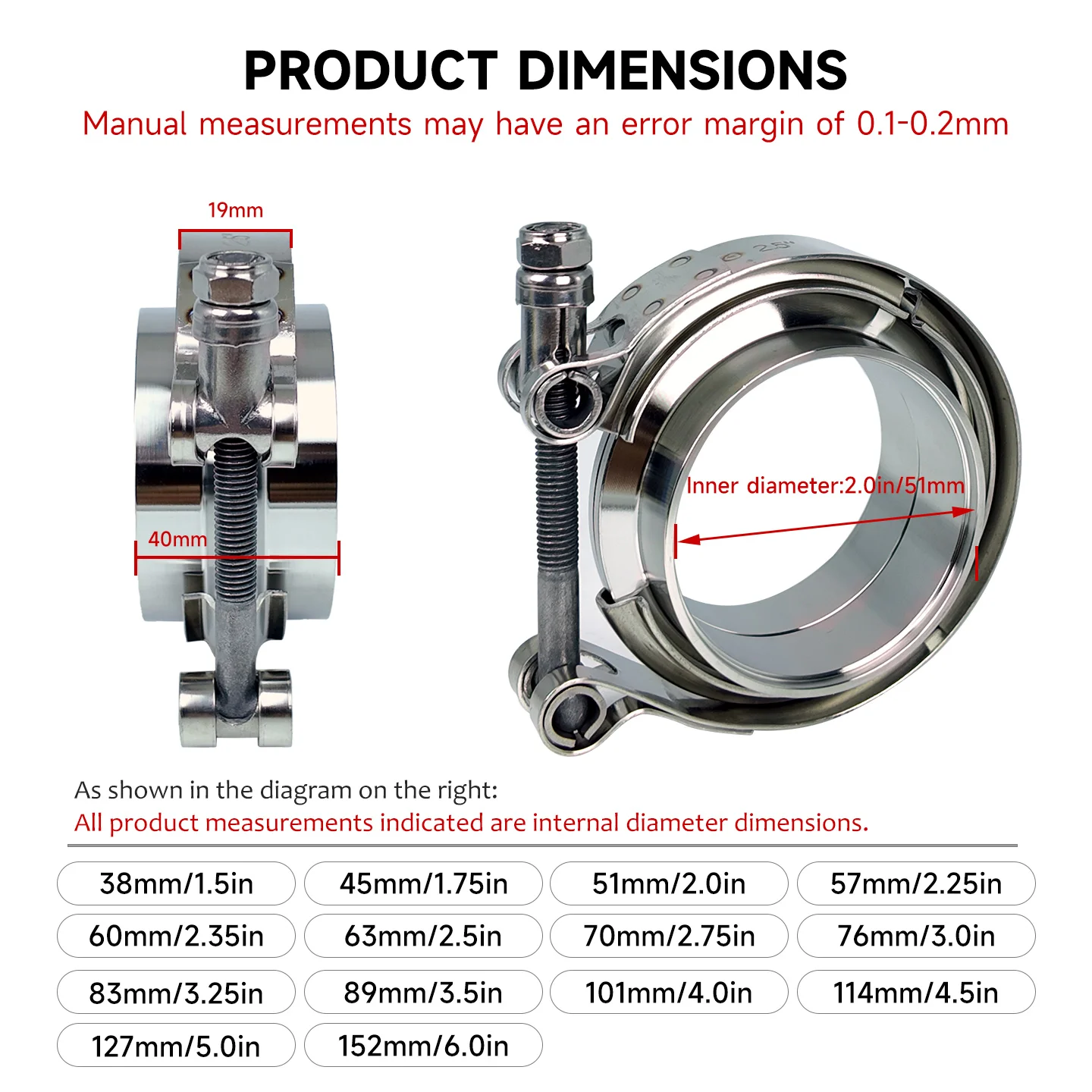 304 Stainless Steel V Band Clamp Kit, Quick Release Vband W/ Male Female Flange, Car Turbo Downpipe Exhaust Clamp Auto Exhaust M