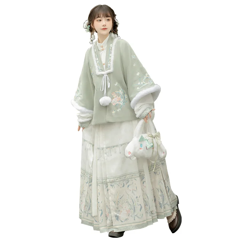 Original Hanfu Frau Stickerei Ming gemacht Kragen gepolsterte Jacke Pferd Gesicht Rock Hanfu Winter Samt