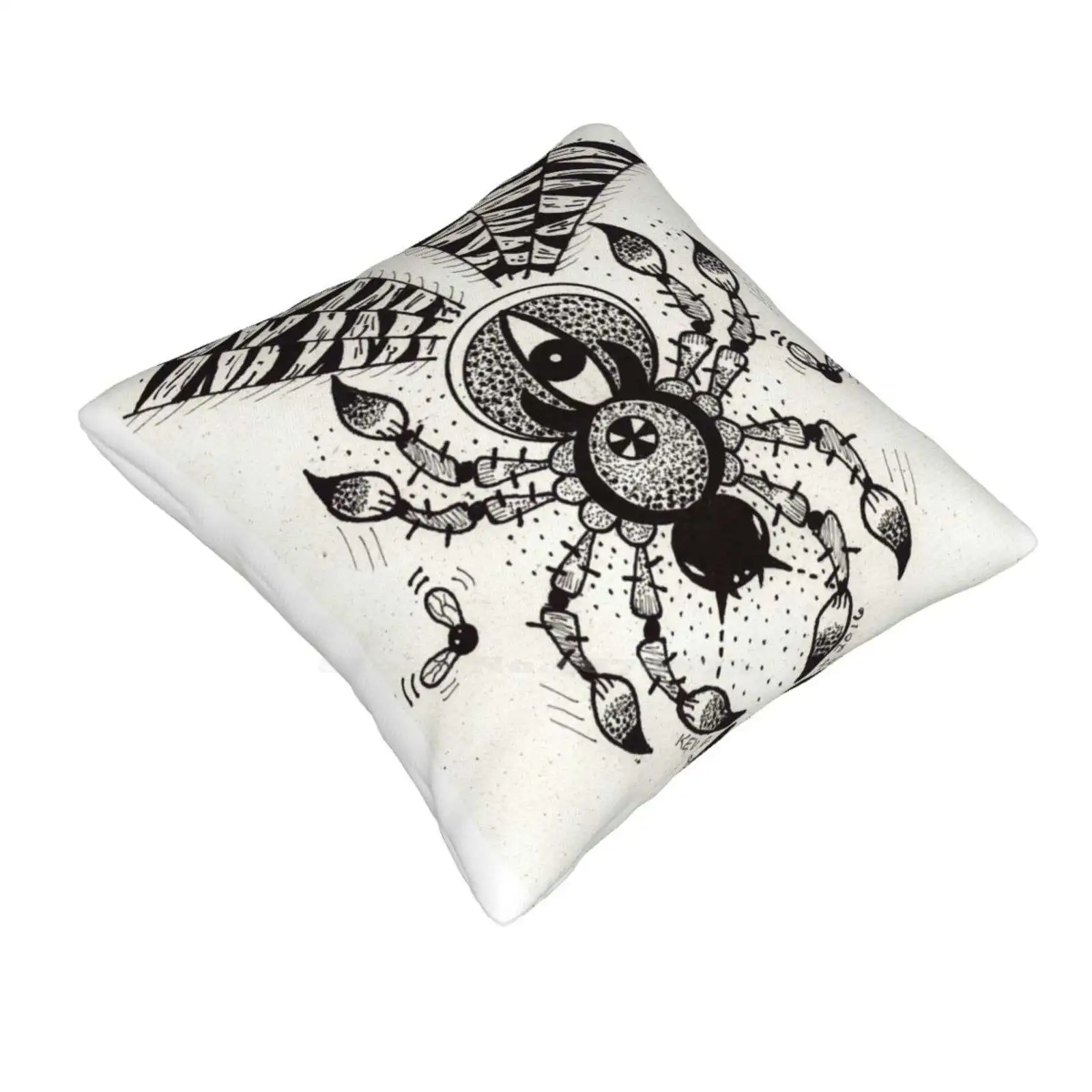 Black Spider-Art By Kev G Funny Cute Decor Square Pillowcase Spider Tattooed Traditional Inked Lady Girl Punk Horror Freakshow