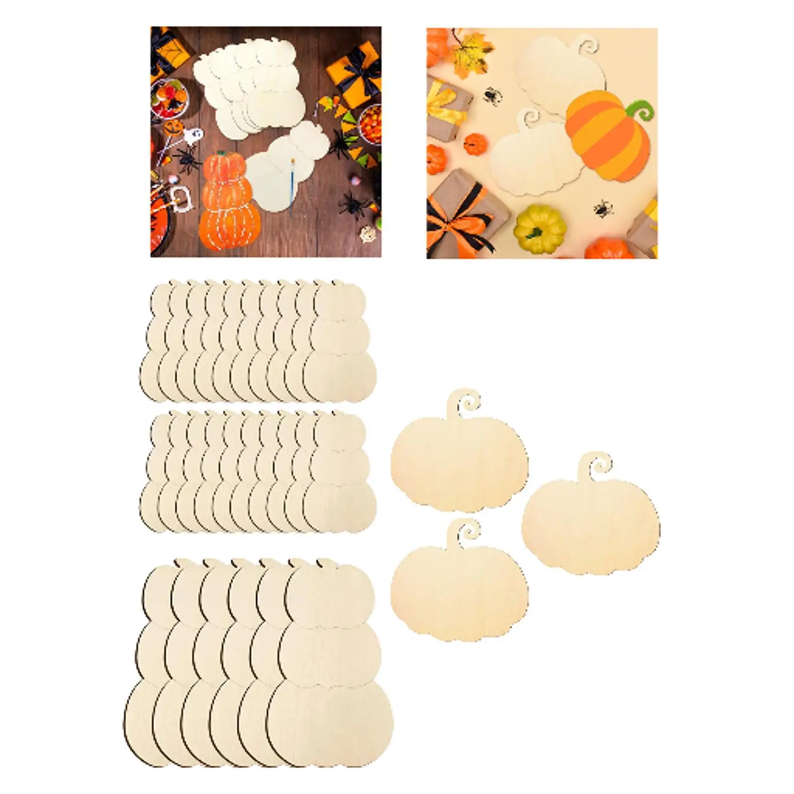 แผ่นไม้ตกแต่งรูปฟักทองแบบยังไม่เสร็จสิ้น ไม่ลงสี สำหรับงาน DIY ตกแต่ง ป้ายชื่อของขวัญ งานฝีมือ งานปาร์ตี้ฤดูใบไม้ร่วง และสมุดภาพ
