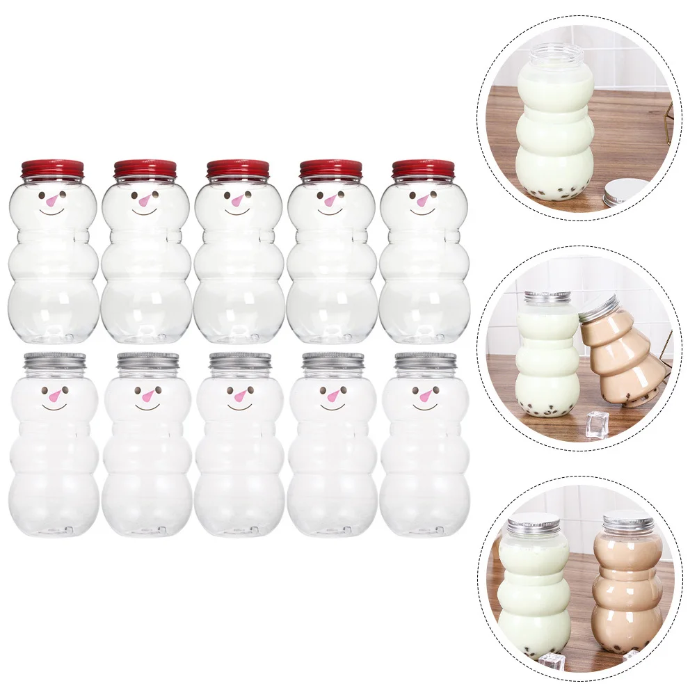 

10pcs Portable Beverage Bottles Bottom Leakproof For Milk Juice Tea Outdoor Gift Packaging Snowman Candy Jars