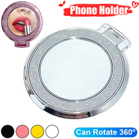 Glitter Diamond Phone Holder Stand Bracket Grip 360 Degree Rotating Round Mirror Glitter Bling Holder for iPhone 16 15 Samsung