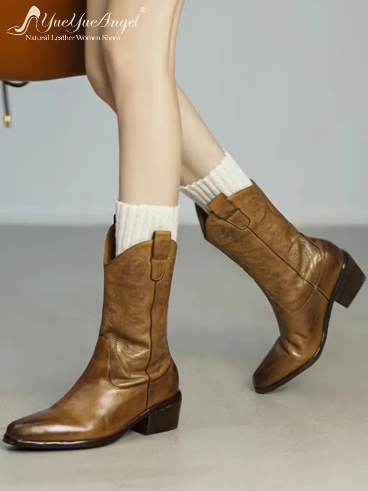 

Женские ботинки, винтажные зимние ботинки на массивном высоком каблуке с острым носком, натуральная кожа, повседневные модные однотонные женские ботинки высшего качества для отдыха