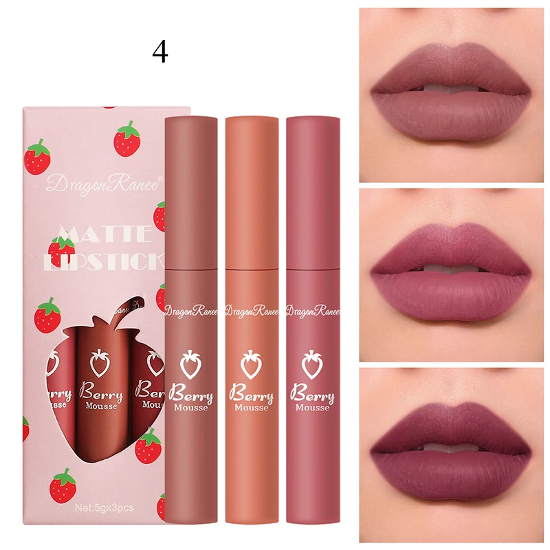 3PCS Liquid Lipstick Set Matte Sex Lip Gloss Velvet Non-stick Lip Glaze Moisturising Lasting Lip Makeup Cosmetics For Women