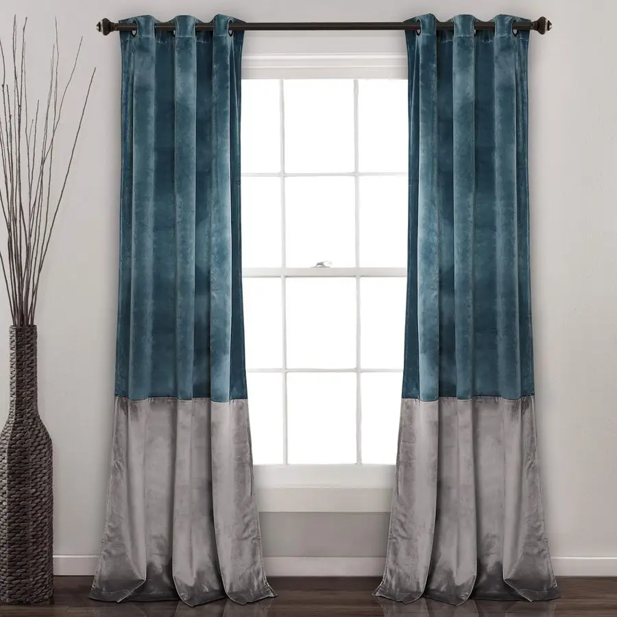 

Velvet Curtains Color Block Light Filtering Window Panel Set for Living, Dining, Bedroom Pair, 38 W x 84 L, Slate Blue amp