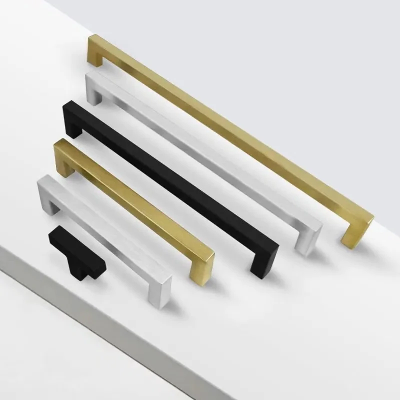1pcs Black Cabinet Handles Stainless Steel Square Closet Drawer Cupboard Pulls Bathroom Door Knobs Furniture Kitchen Handle