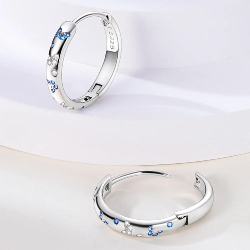 925 Sterling Silver Shiny Butterfly Hoop Earrings for Women Fashion Earrings Jewelry Gifts
