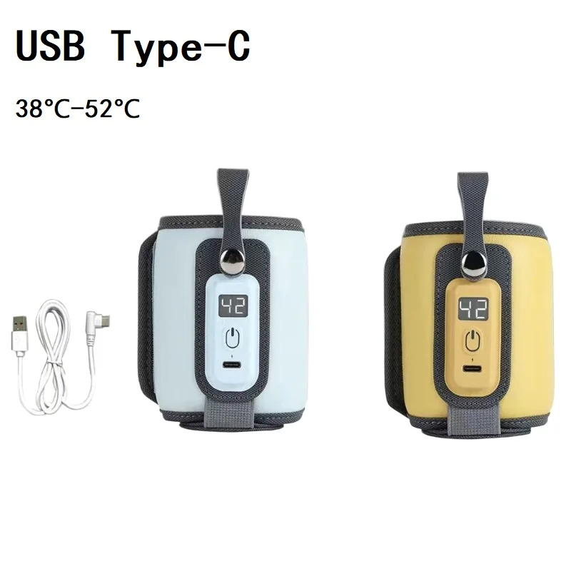 USB Type-C Bottle Warmer with LCD-Display Adjustable Temperature Travel Milk Warmer 5 Gears 38°C-52℃ Heating Bag