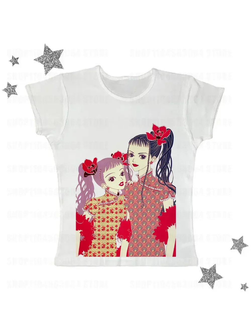 2026 New Summer Japanese Vintage Cartoon Print Top Anime Asian Culture Trend Small Popular Versatile Personality Spicy Girls Ins