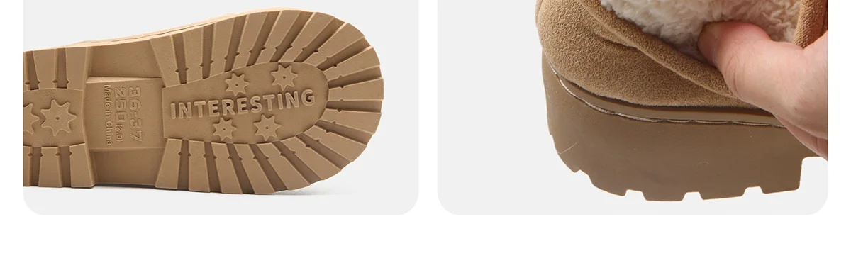 Neue Damen-Schneestiefel mit niedrigem Absatz, Markenschuhe, Winter-Knöchelstiefel zum Überziehen, warme Plüschschuhe für Damen, luxuriöse Damenmode, breite Stiefeletten – Detail 7