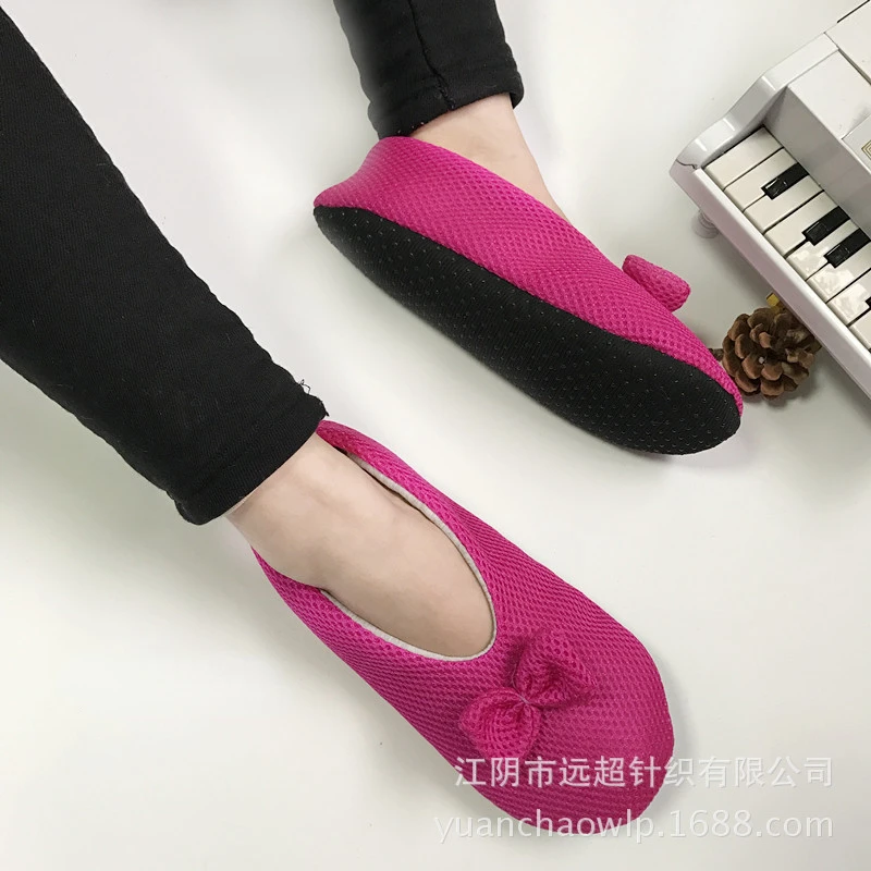 House Slipper donna bambini Bow Knot Contton Slip antiscivolo Indoor Home Fluffy Lazy Female Black Dance Floor Shoes Sock Casual