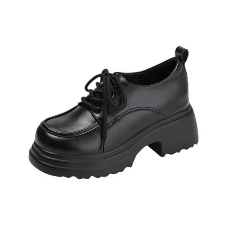 

Женские туфли на высоком каблуке 8 см в британском стиле, повседневные туфли из лакированной кожи на толстом каблуке с круглым носком и шнуровкой