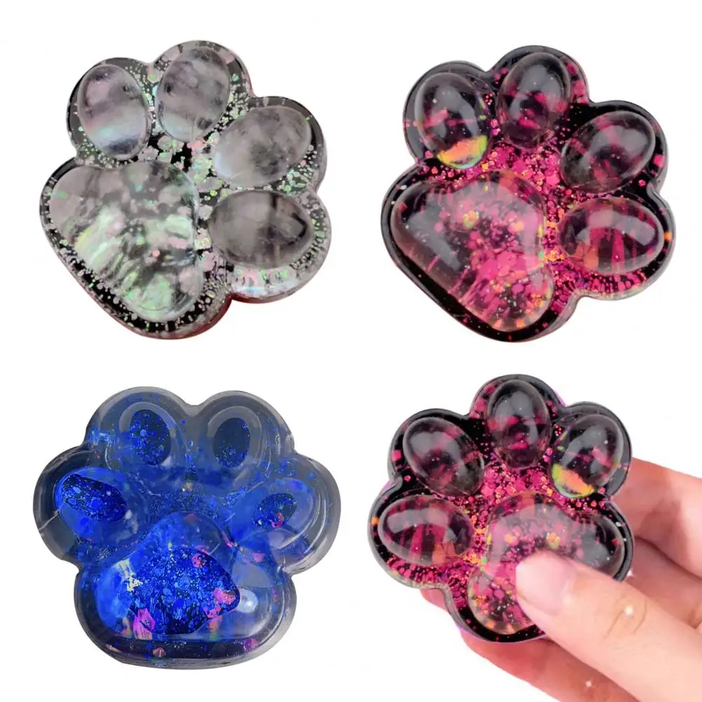 Clear Cat Paw Squeeze Toy Anxiety Stress Relief Glitter Kitten Paw Pinch Sensory Toy Soft Stress Ball Animal Paw Fidget Toy