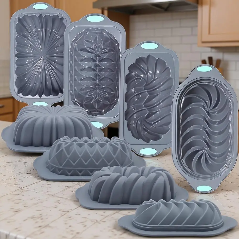

Набор из 4 силиконовых форм для выпечки — антипригарные формы для хлеба, сэндвичей, кексов и мясных рулетов, 6 ячеек, серый цвет