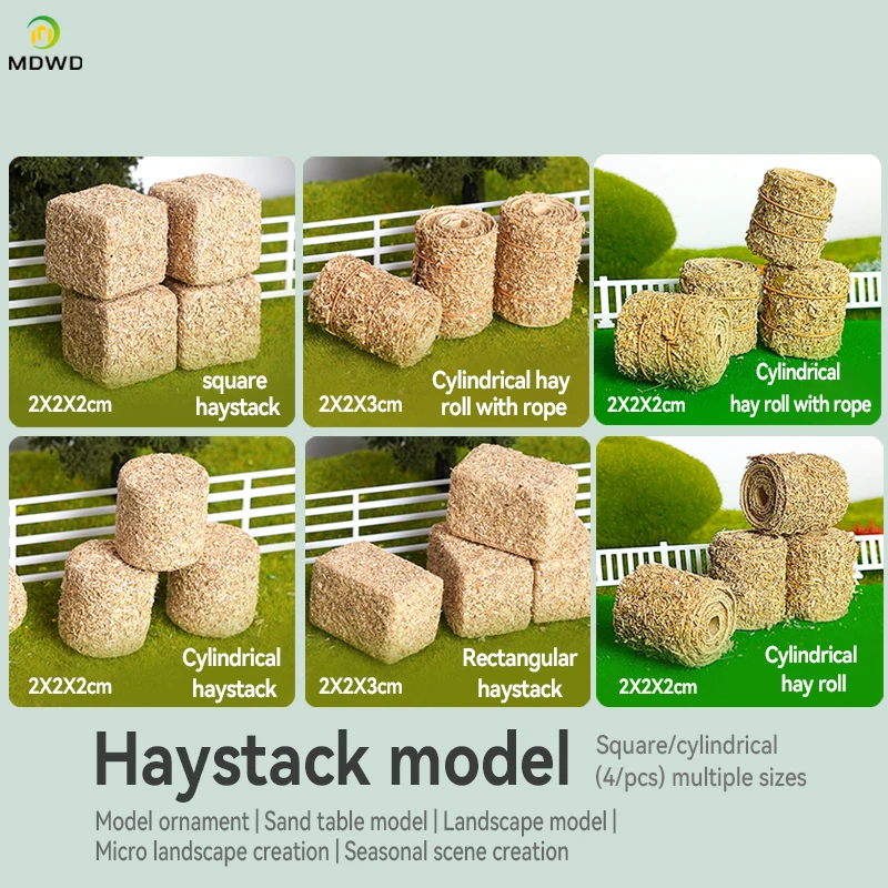 4pcs of Model Haystacks Square Circular Fake Straw Blocks Haystacks Doll Houses Miniature Scene Models Farm GardenDecoration