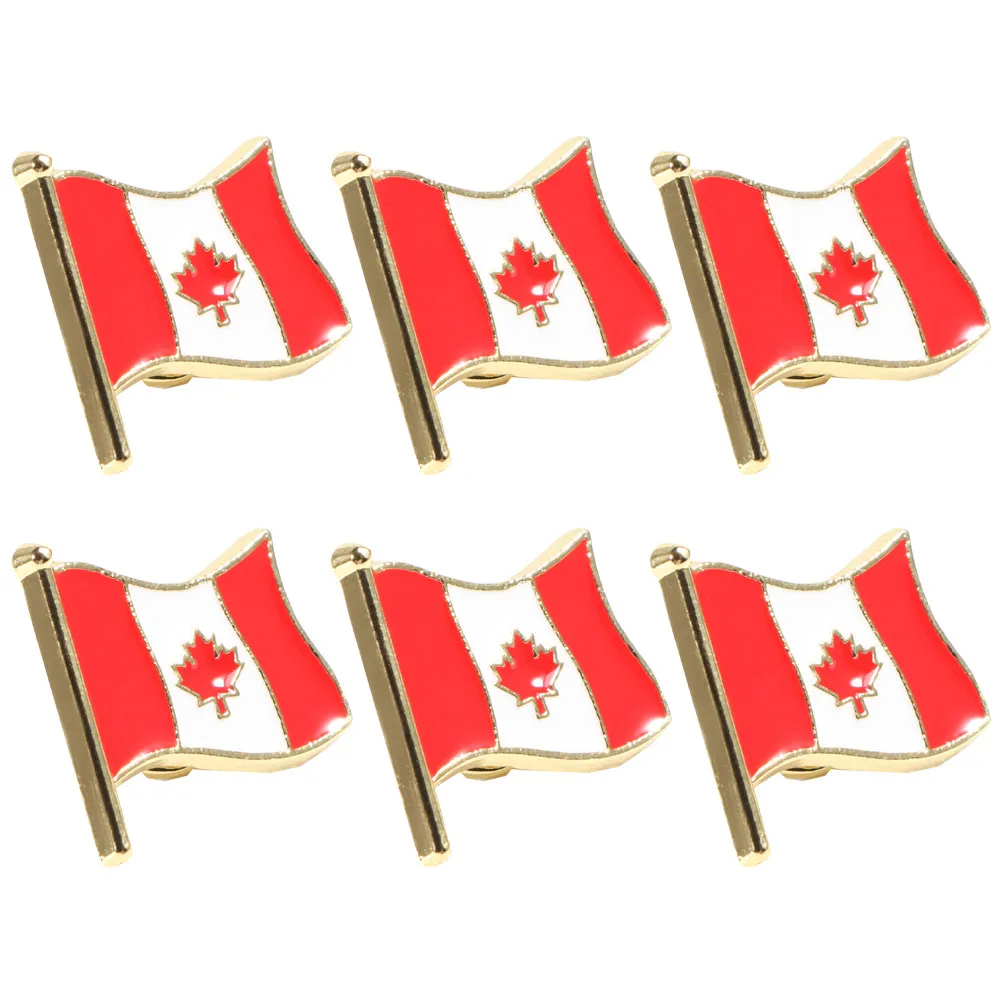 6Pcs Canadian Maple Leaf Lapel Pin Metal Flag Brooch Patriotic Accessory for Formal Events National Holiday Uniform Clothing