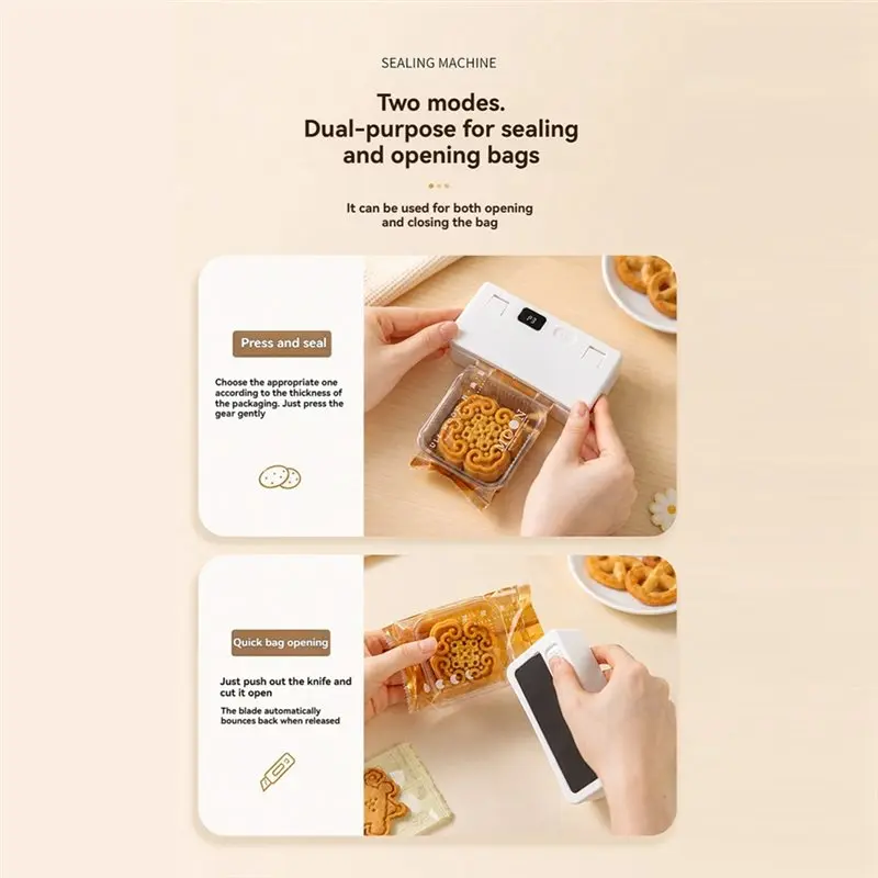 ABZS For Chips Snacks Candies Bags Food Storage Bag Sealer Portable Heat Sealer Magnetic Fridge Decals 6 Adjustable Gears
