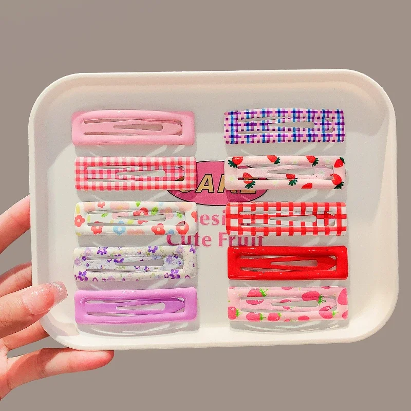 3 Pcs/Set New Children Lovely Strawberry Ornament Hair Clips Baby Girls Plaid Rectangle Barrettes Hairpins Kids Hair Accessories