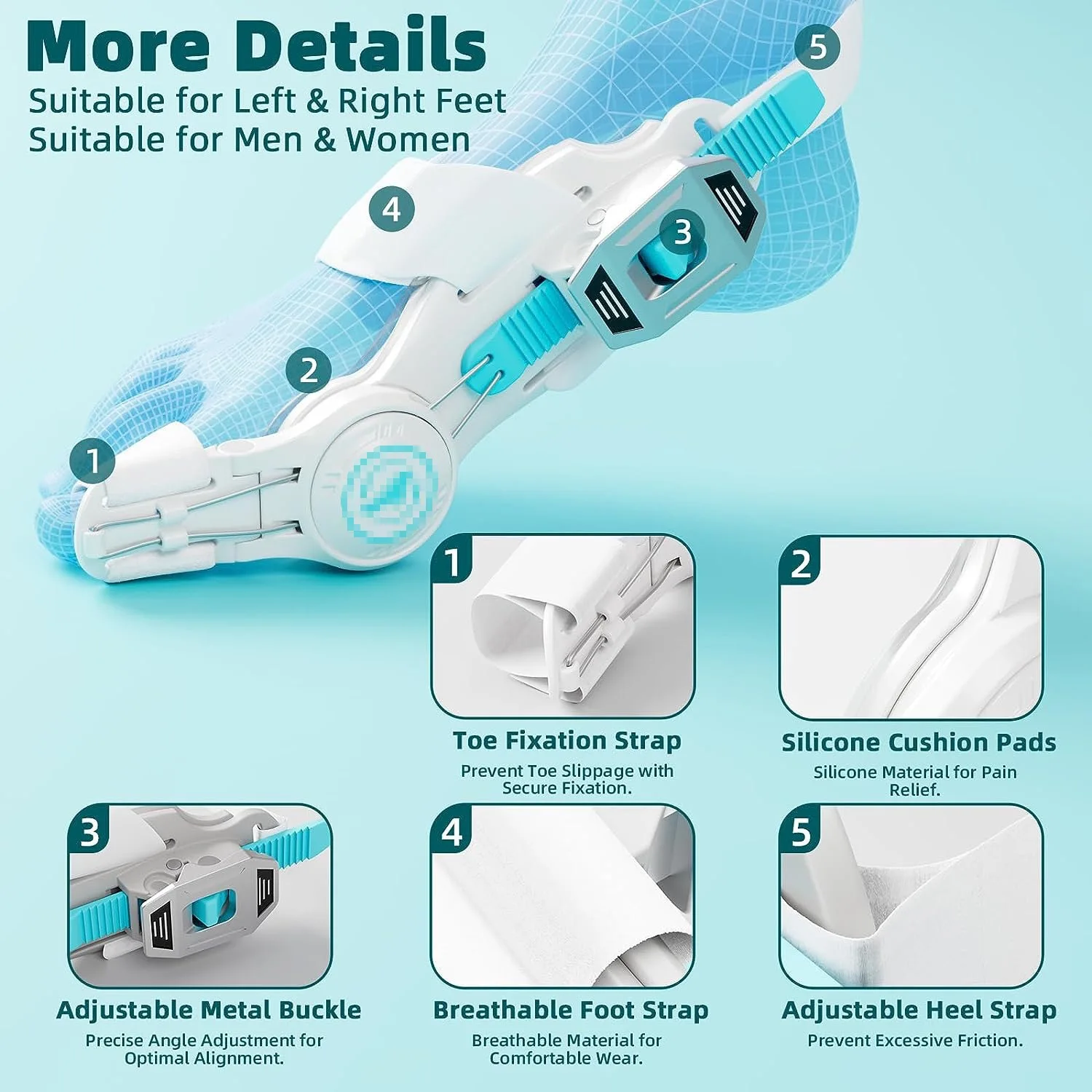Hallux Valgus Corrector - Adjustable Bunion Splint & Toe Separator, 24H Wear Unisex Orthopedic Foot Alignment Support‌