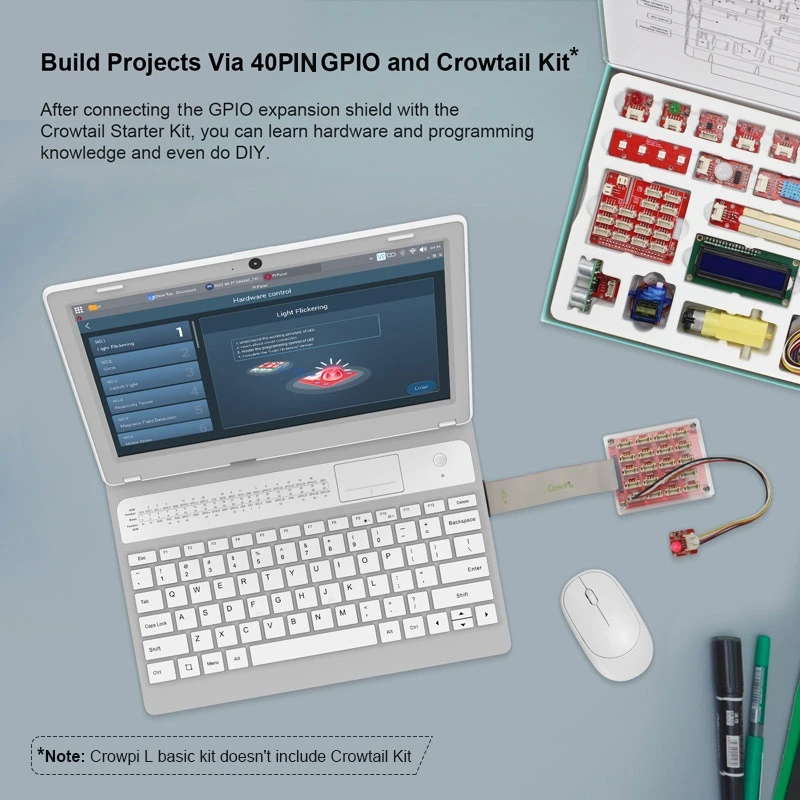 Imagem -04 - Crowpi L-programming Laptop com Built-in Battery Raspberry pi Python e Aprendizagem Gráfica Tipo-c 11.6 Novo