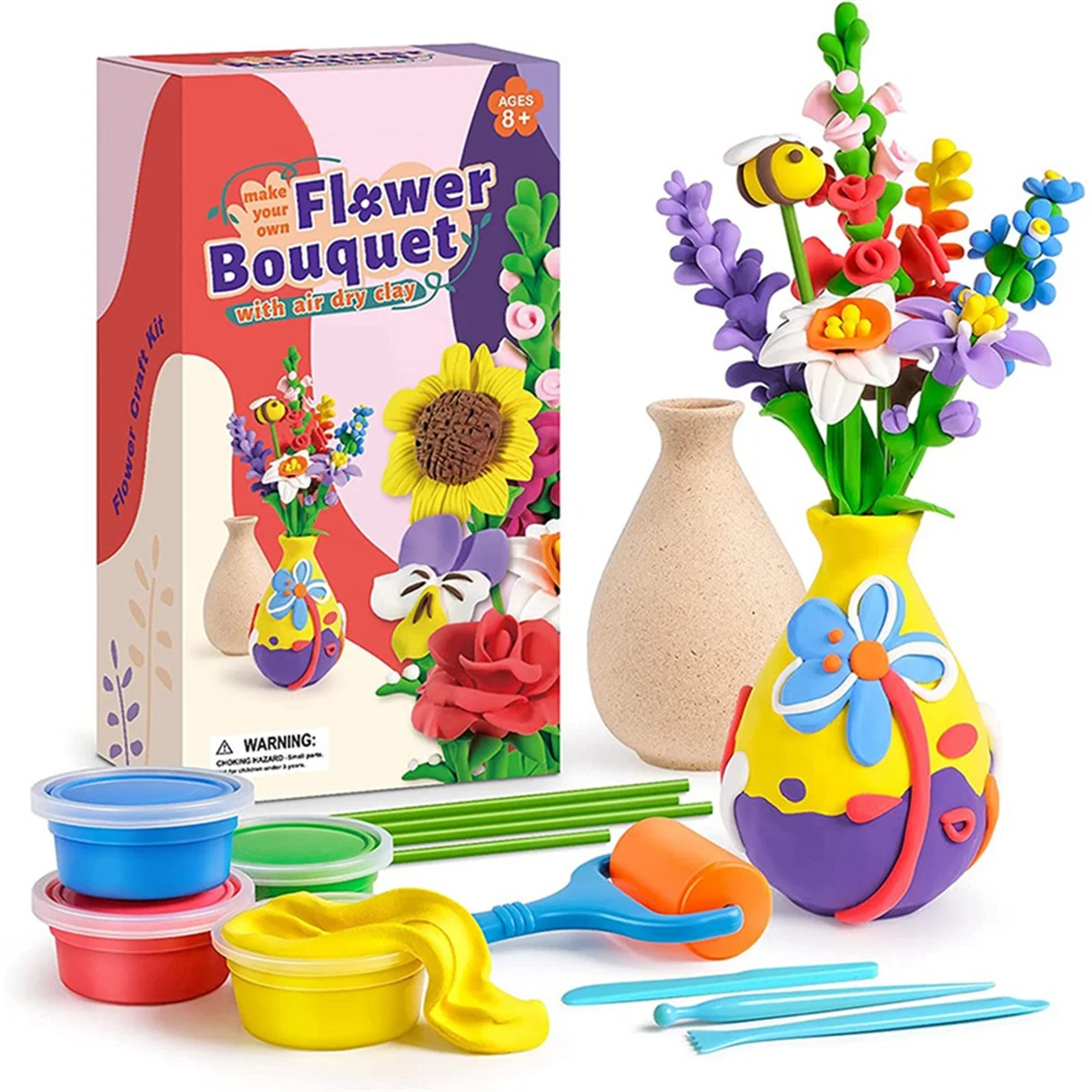 

X55A-Flower Crafts Kit for Kids,Flower Bouquet Modeling Clay Kit , Arts and Crafts Air Dry Clay,For Ages
