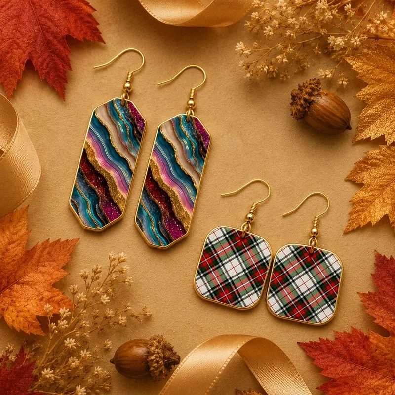 Autumn Plaid Leopard Agate Polymer Clay Transfer Paper Water-Soluble Disposable Decals for DIY Earring Jewelry Making