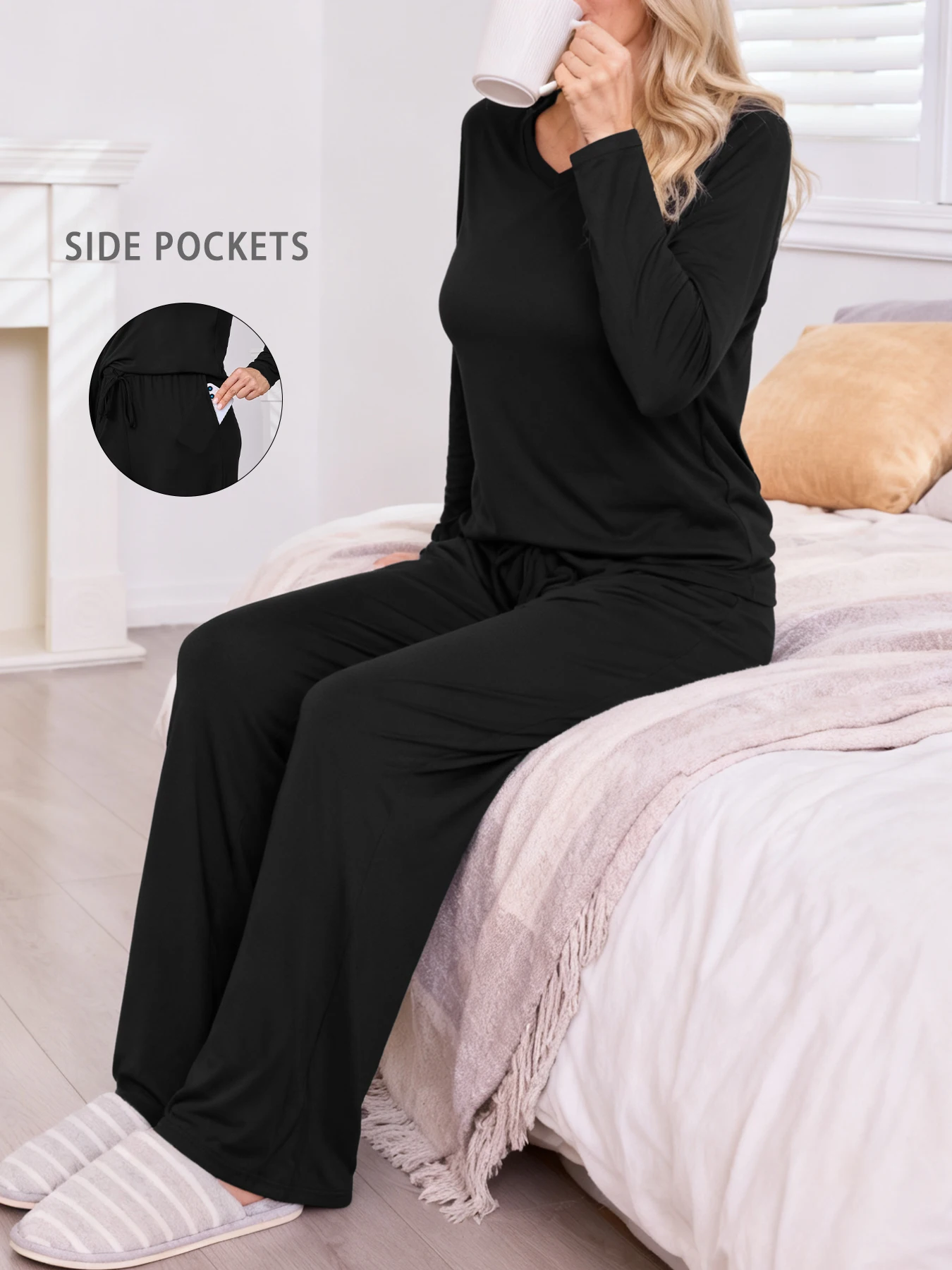 

Женский комплект пижамы с V-образным вырезом из супермягкой ткани