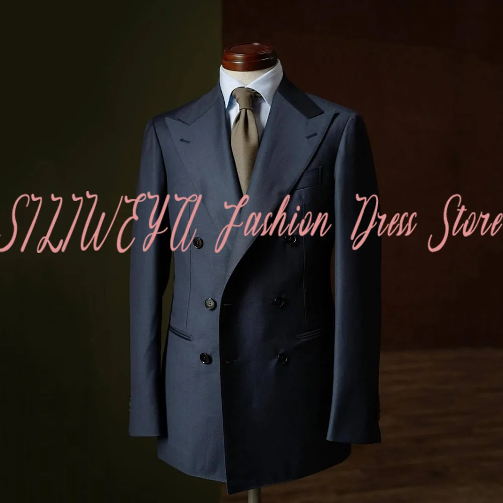 

Double Breasted Peak Lapel Loose Style Business Casual Male Clothing 2 Pieces Jacket Pants Fashion Blazer Set Formal Tuxedos