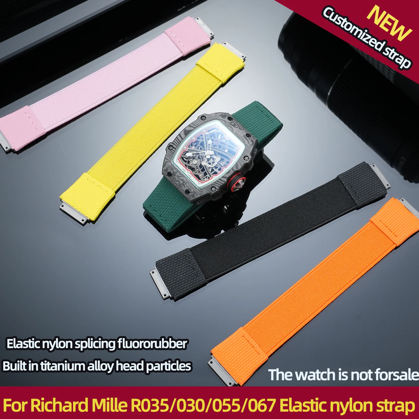 Nylon Splicing Fluororubber Strap For RICHARD MILLE RM35-01 02 RM055 005 007 011 Ultra Hin Elastic Nylon Watch Band Customized