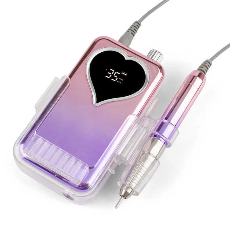 Professional Nail Drill Polisher Manicure Heart Shape 35000RPM Portable Low Noise Desktop Brushless Handle Nail Drill Machine