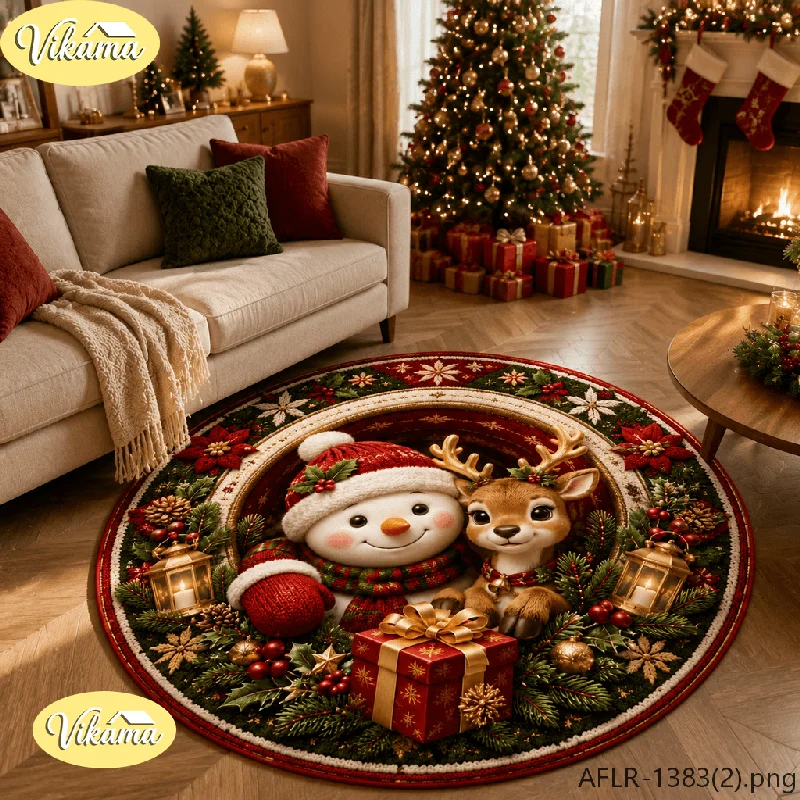 Reindeer Reindeer & Wreath Christmas Flannel Snowman Round Rug, Non-Slip Washable Xmas Mat for Living Room Bedroom Nursery Kids Room - Aliexpress Deal