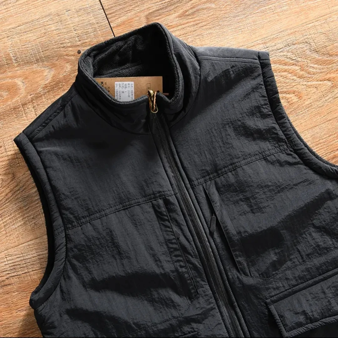 

Double-Sided Wear Fce Vest Jaet Stand Collar Multi-ket Casual Vest Autumn Winter Fce Lined Warm Bal Top