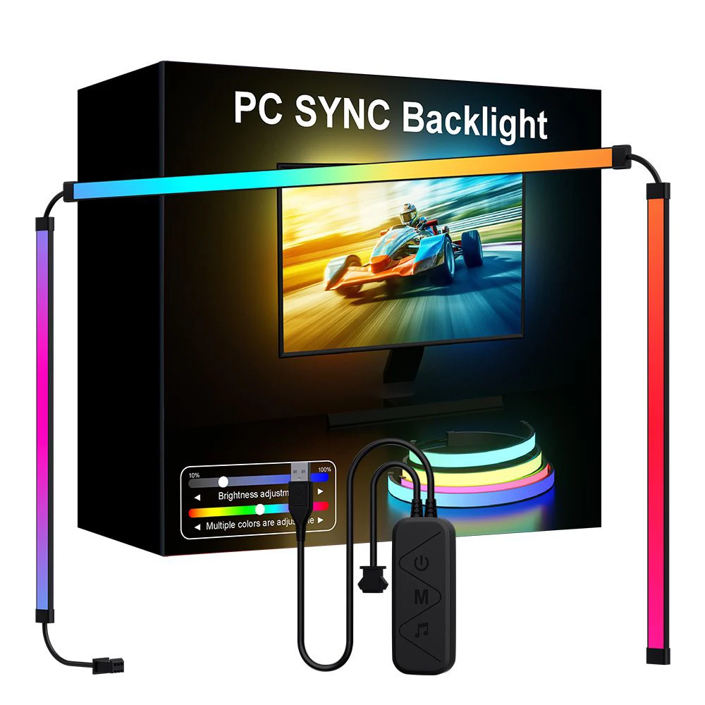 USB RGB LED Strip Lights Music Sync Monitor Backlight for 24-34 Inch PC Computer Gaming Room Holiday Ambient Decor LED Tape Lamp