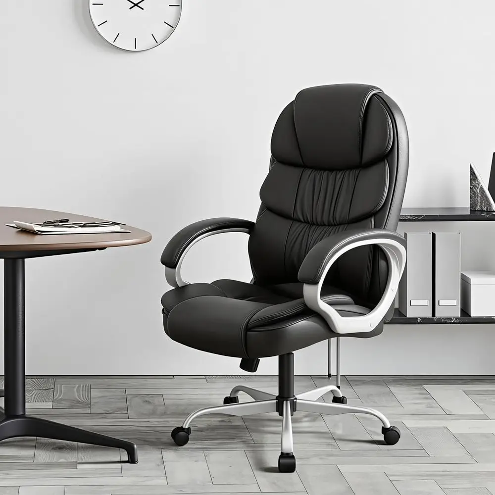 Leather High Back Oice Chair Ergonomic Executive Oice Chair Swivel Computer Desk Chair Lumbar Support Sot Cushioned Padded Arms