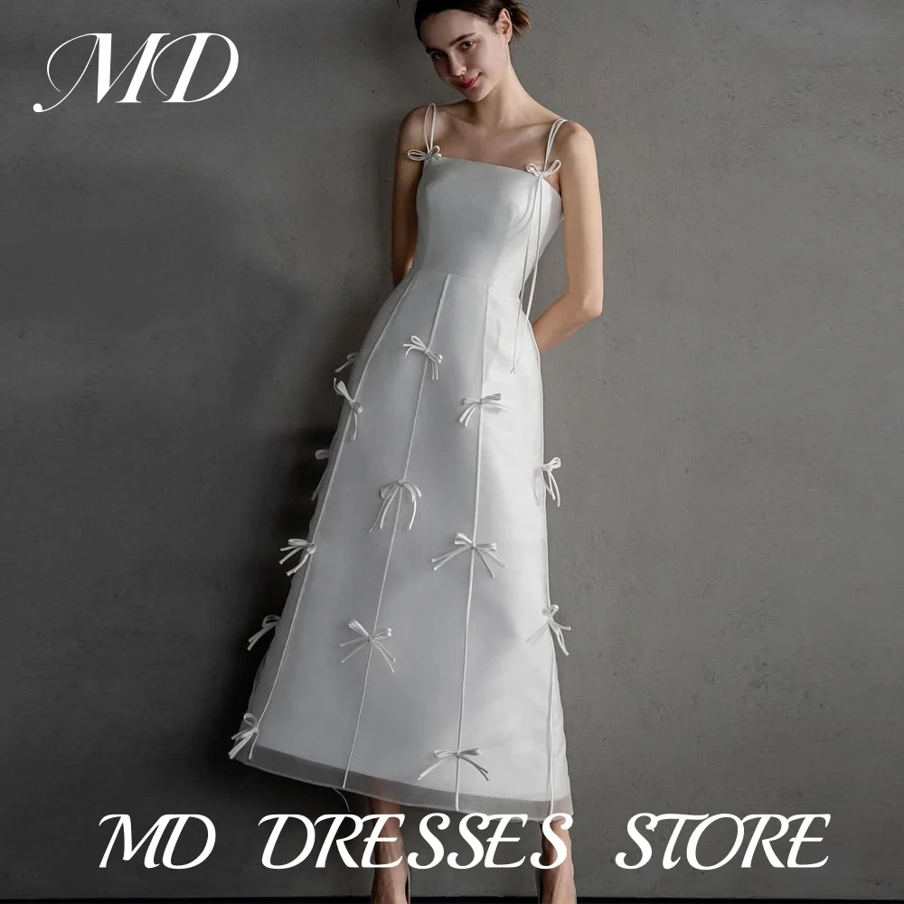 

MD Elegant Spaghetti Straps A-line Satin Wedding Dresses Ribbon Sleeveless Bridal Gown Ankle-Length Vestido De Noiva Customized