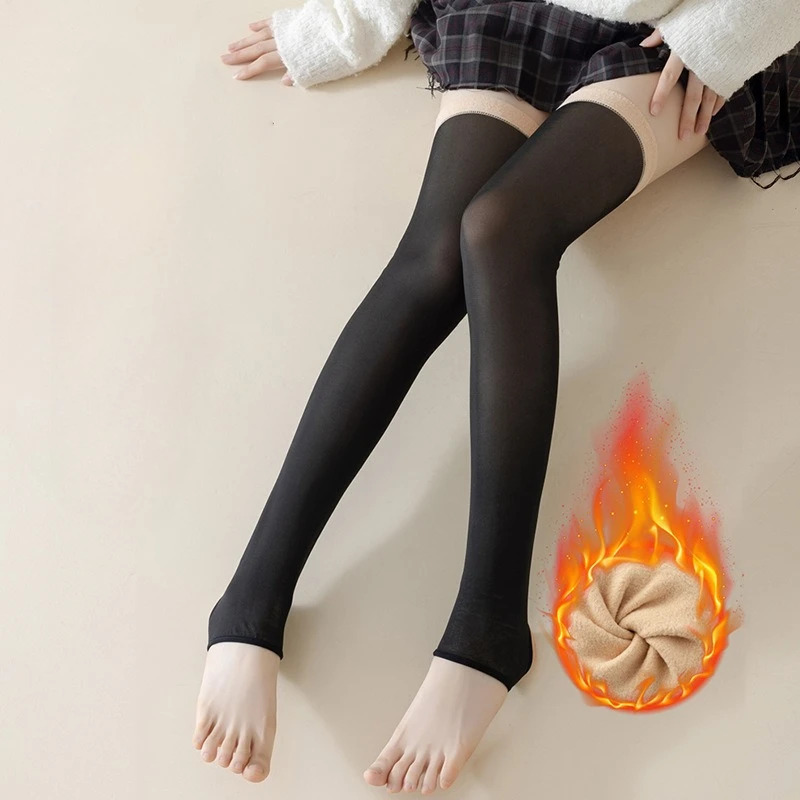 

Женские осенне-зимние чулки до колена на флисовой подкладке, сексуальные черные теплые утолщенные чулки до бедра, оптовая продажа