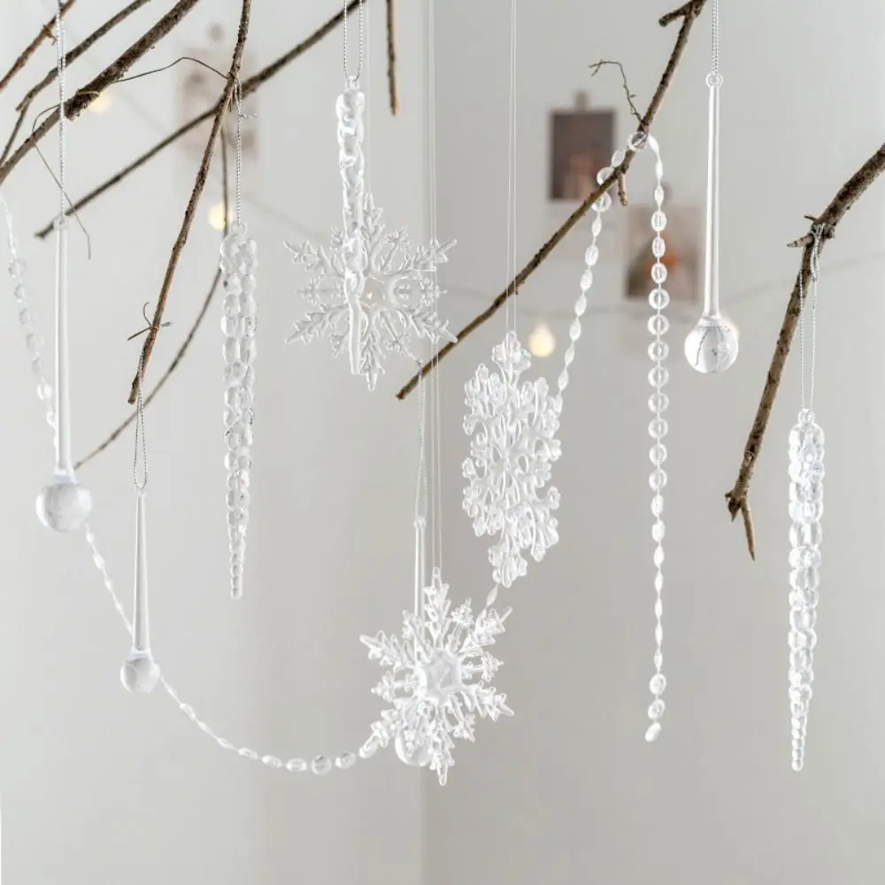 6pcs/set Acrylic Christmas Icicle Pendant Transparent Lifelike Christmas Ice Bar Pendant Water Drop Pendent Simulation