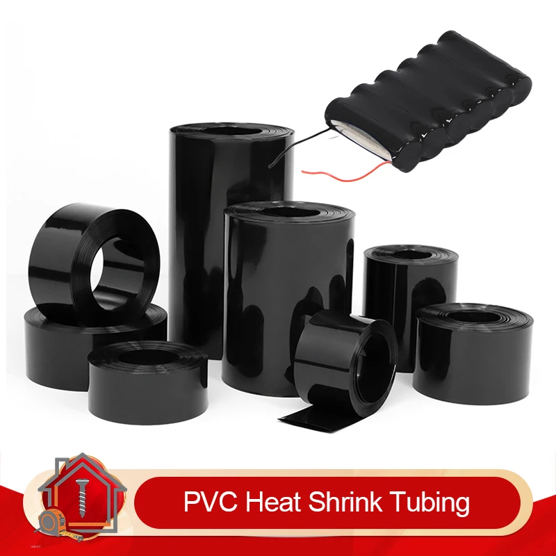 Tubo Termocontraíble de PVC de 1/5 m de Ancho (50 mm ~ 500 mm), Negro, para Baterías Lipo 18650, Funda Aislante para Cables, Protección de Baterías
