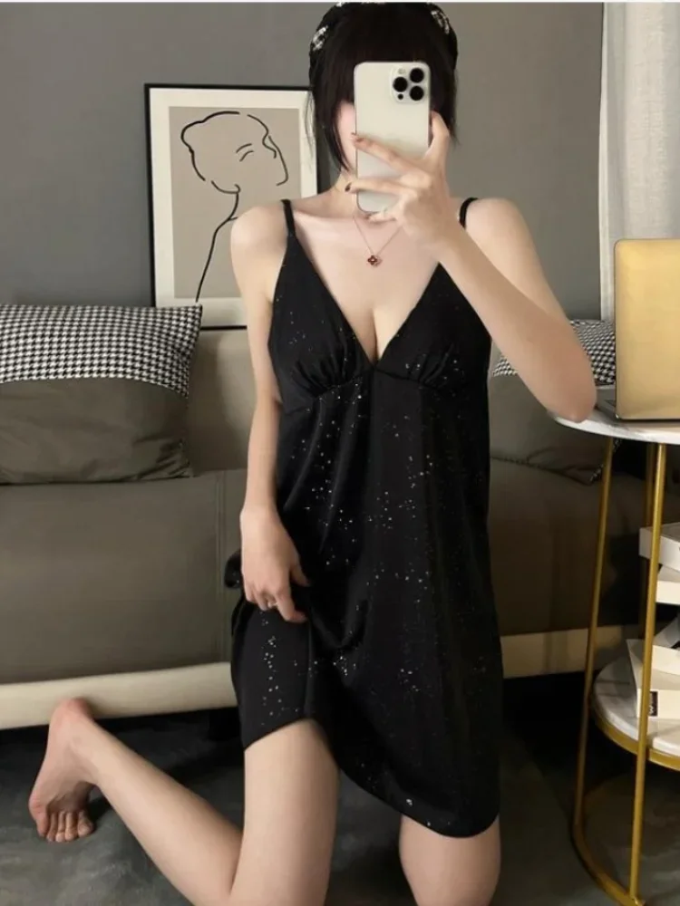 3XL 150 كجم حجم كبير الخامس الرقبة الحمالة ثوب النوم المرأة الصيف Homewear بلا أكمام فستان نوم صغير الملابس الداخلية اضافية كبيرة ملابس خاصة