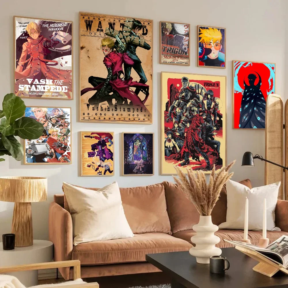 Anime Trigun Movie Sticky Posters Retro Kraft Paper Sticker DIY Room Bar Cafe Aesthetic Art Wall Painting