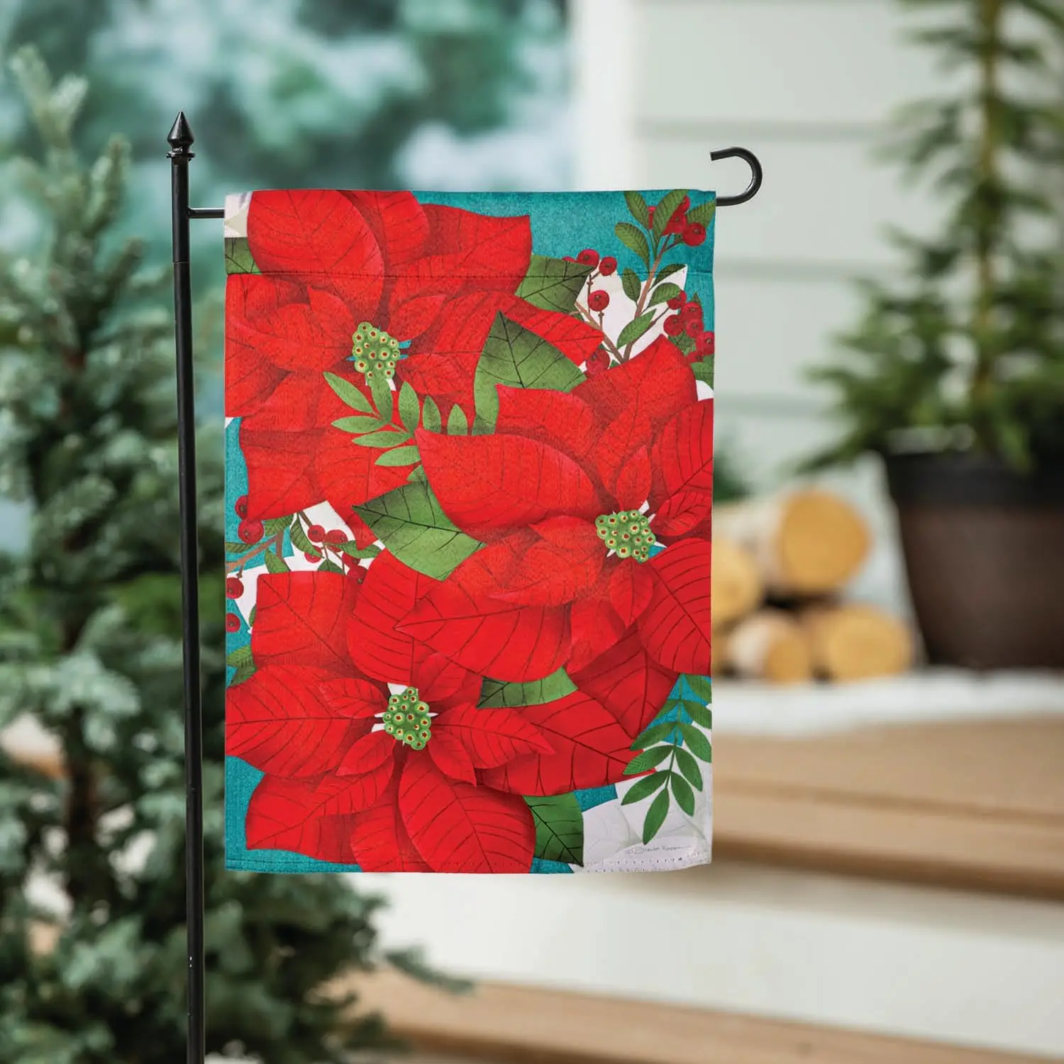 Evergreen Flag Poinsettia Welcome Garden Flags 12x18 Double Sided, Small Garden Flags for Outside, Christmas Garden Flag, Winter